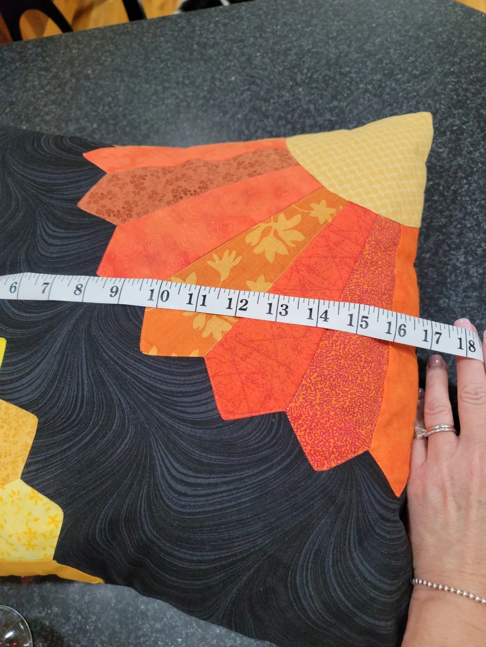 Handmade Patchwork Pillow  Fan Sunburst Autumn Tones Quilted Accent